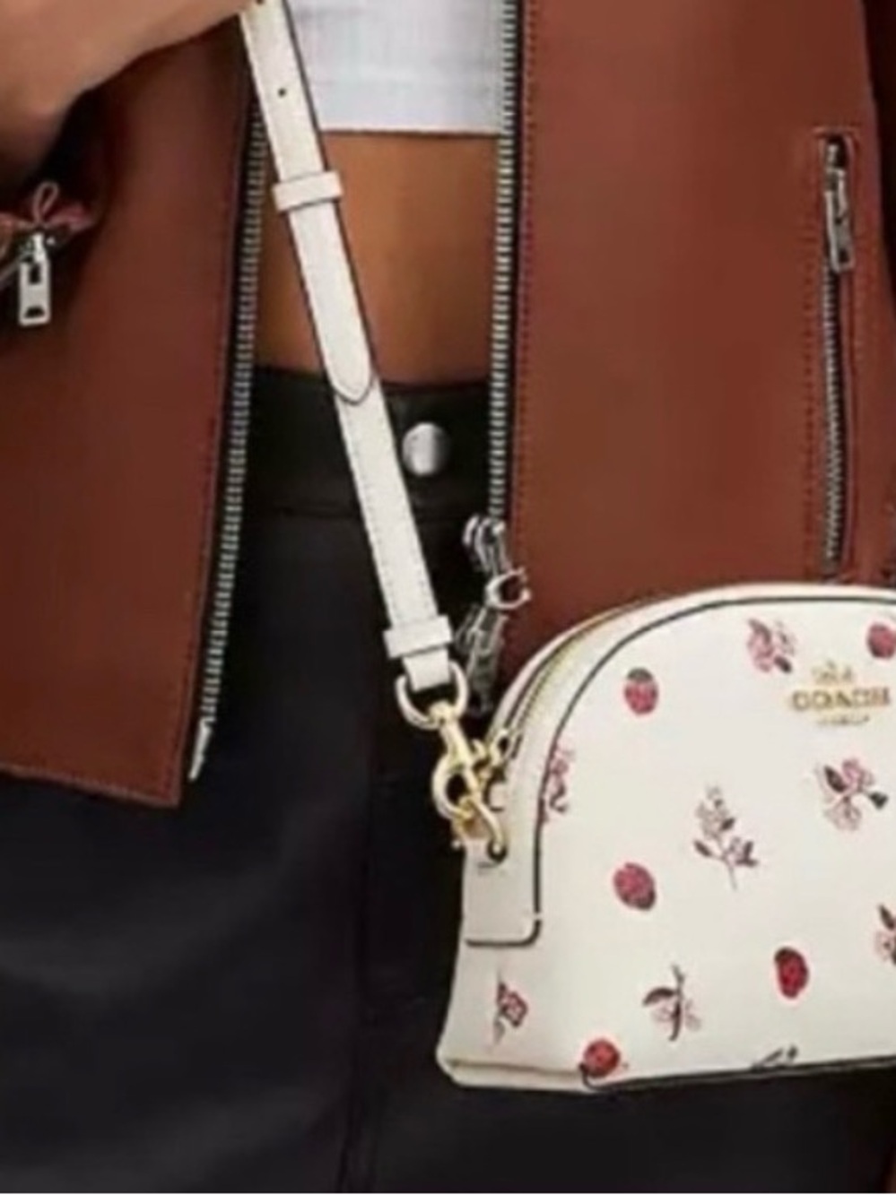 Coach Cream Floral Dome Crossbody Bag with White Strap